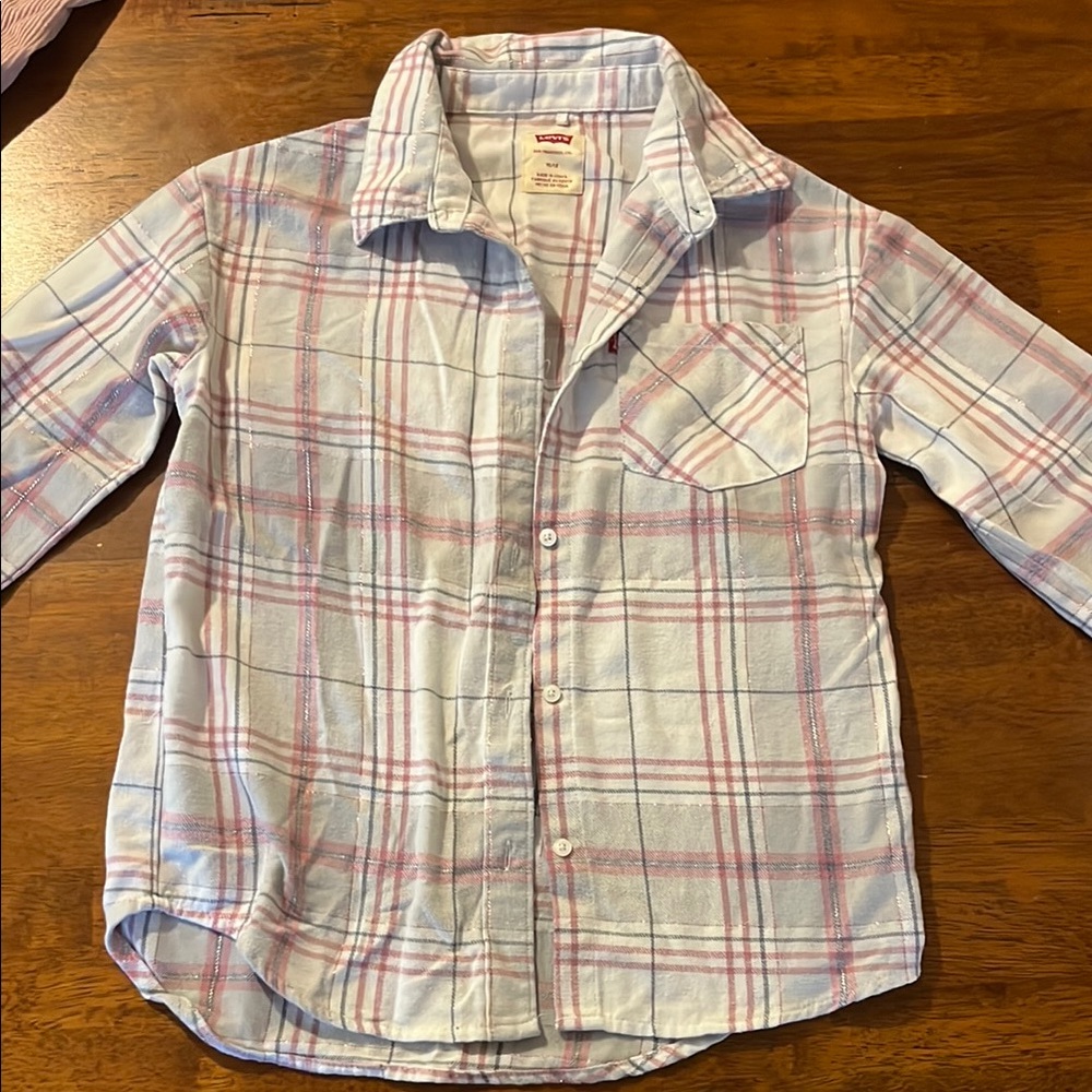 Levi's Pink and Gray Button Down Shirt Classic Plaid Design